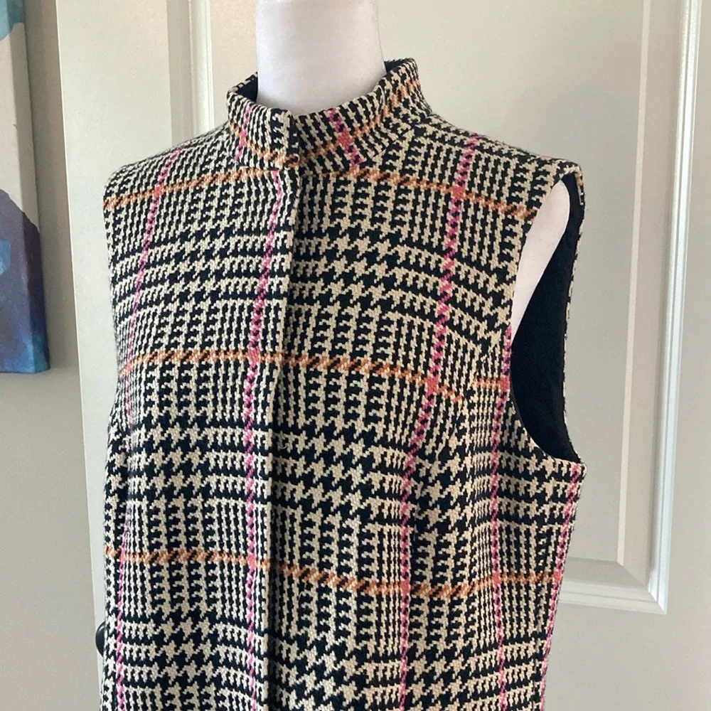 Carlisle Stylish Plaid Houndstooth Sleeveless Vest 10 Black Pink Orange